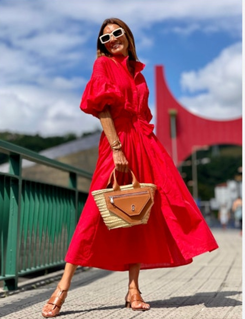 MARIELLE ALMELO Stokkelaar OS S M L Phoebe Red Midi Dress Puff Sleeve